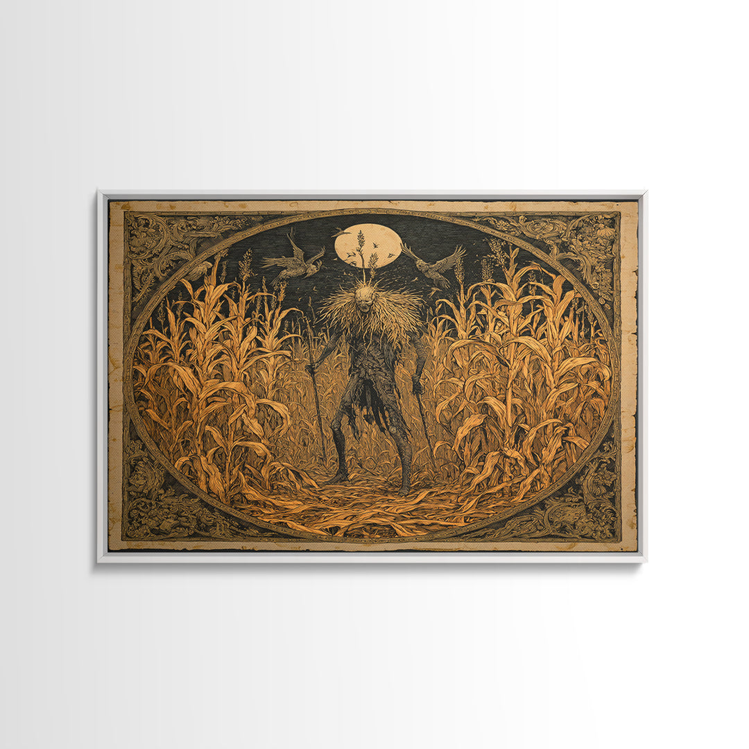 The Cornfield Crawler, Symbolist Etching Art, Square Wall Art, Dark Fantasy Wall Art, Canvas Print, Halloween Wall Art, Gothic Home Decor