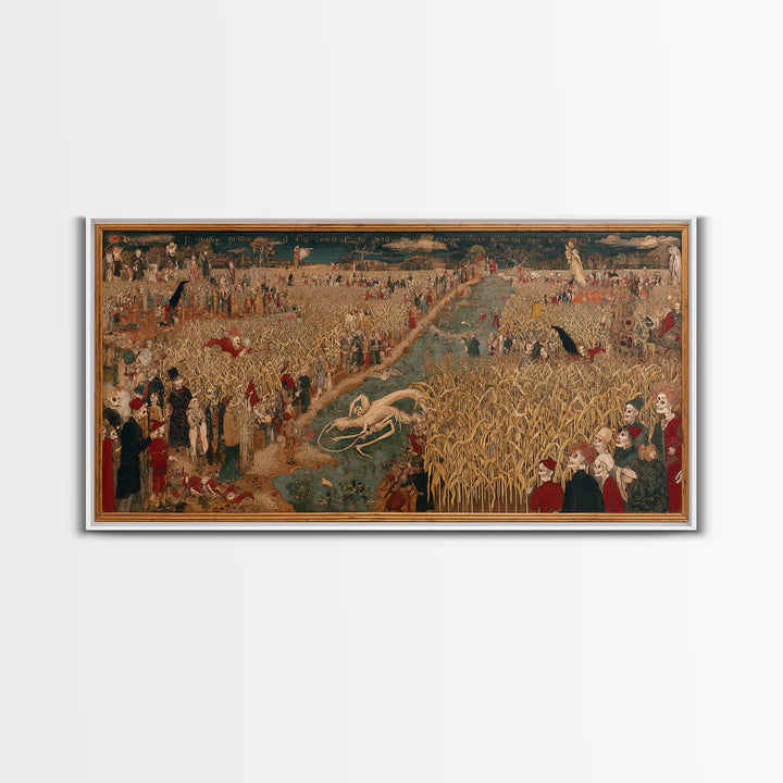 The Cornfield Crawler, Grotesque Carnival Art, Wide Panoramic Art, Macabre Wall Art, Framed Canvas Print, Halloween Wall Art
