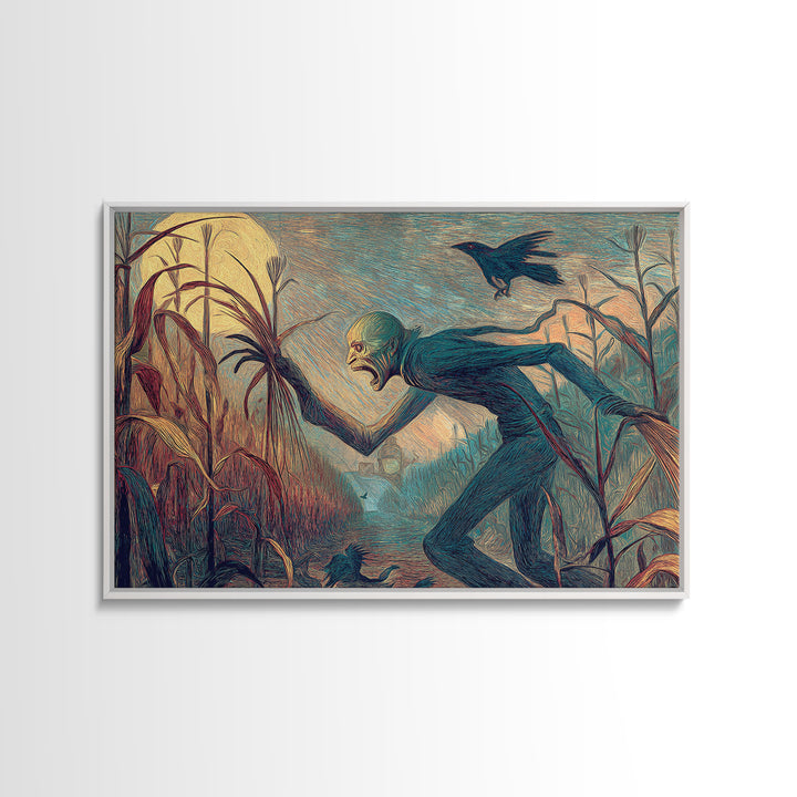 The Cornfield Crawler, Expressionist Gothic Art, Landscape Wall Art, Gothic Horror Wall Art, Framed Canvas Print, Halloween Wall Art