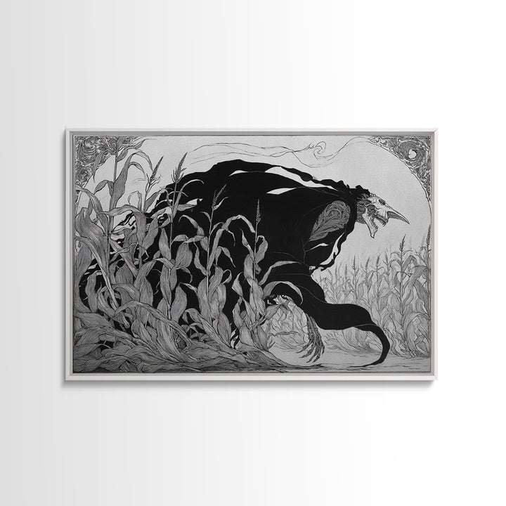 The Cornfield Crawler, Decadent Line Art, Landscape Wall Art, Dark Halloween Decor, Canvas Print, Halloween Wall Art