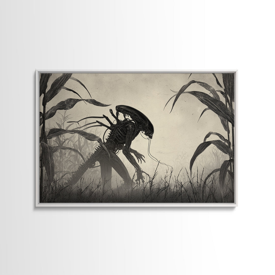 The Cornfield Crawler, Biomechanical Horror Art, Landscape Wall Art, Macabre Wall Art, Canvas Print, Halloween Wall Art, Spooky Wall Decor