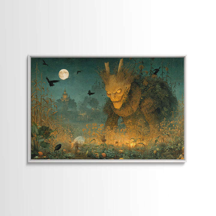 The Harvest Demon, Medieval Grotesque Art, Landscape Wall Art, Macabre Wall Art, Framed Canvas Print, Halloween Wall Art