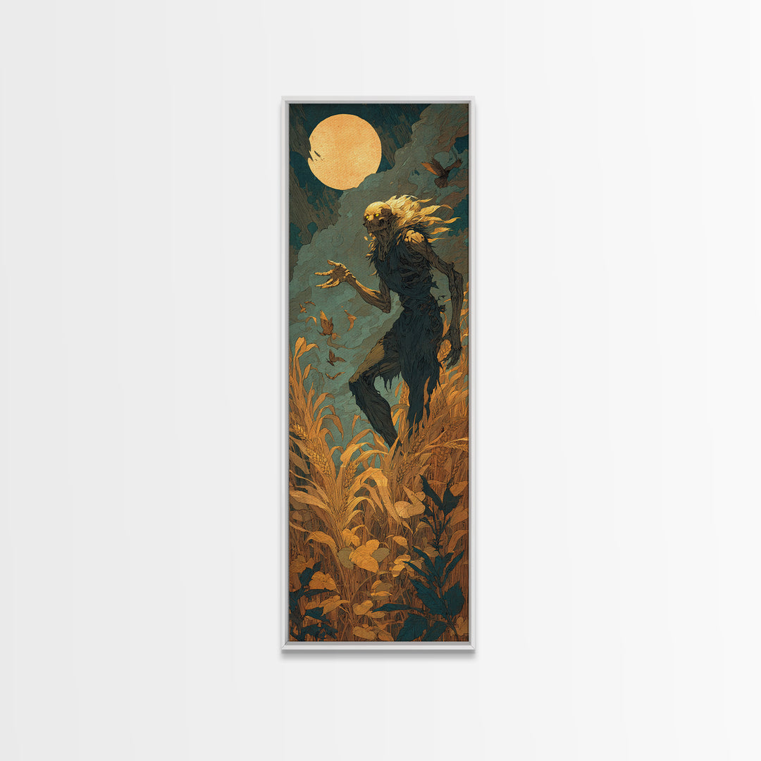 The Harvest Demon, Visionary Gothic Art, Tall Narrow Wall Art, Dark Halloween Decor, Canvas Print, Halloween Wall Art