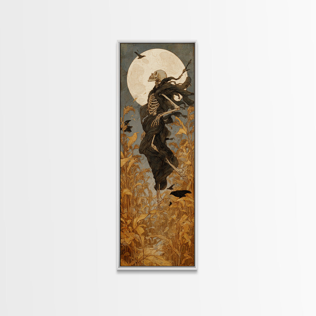 The Harvest Demon, Decadent Gothic Art, Tall Narrow Wall Art, Dark Halloween Decor, Framed Canvas Print, Halloween Wall Art
