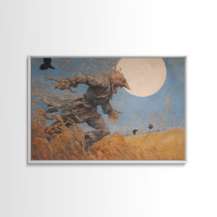 The Harvest Demon, Expressionist Gothic Art, Landscape Wall Art, Dark Halloween Decor, Framed Canvas Print, Halloween Wall Art