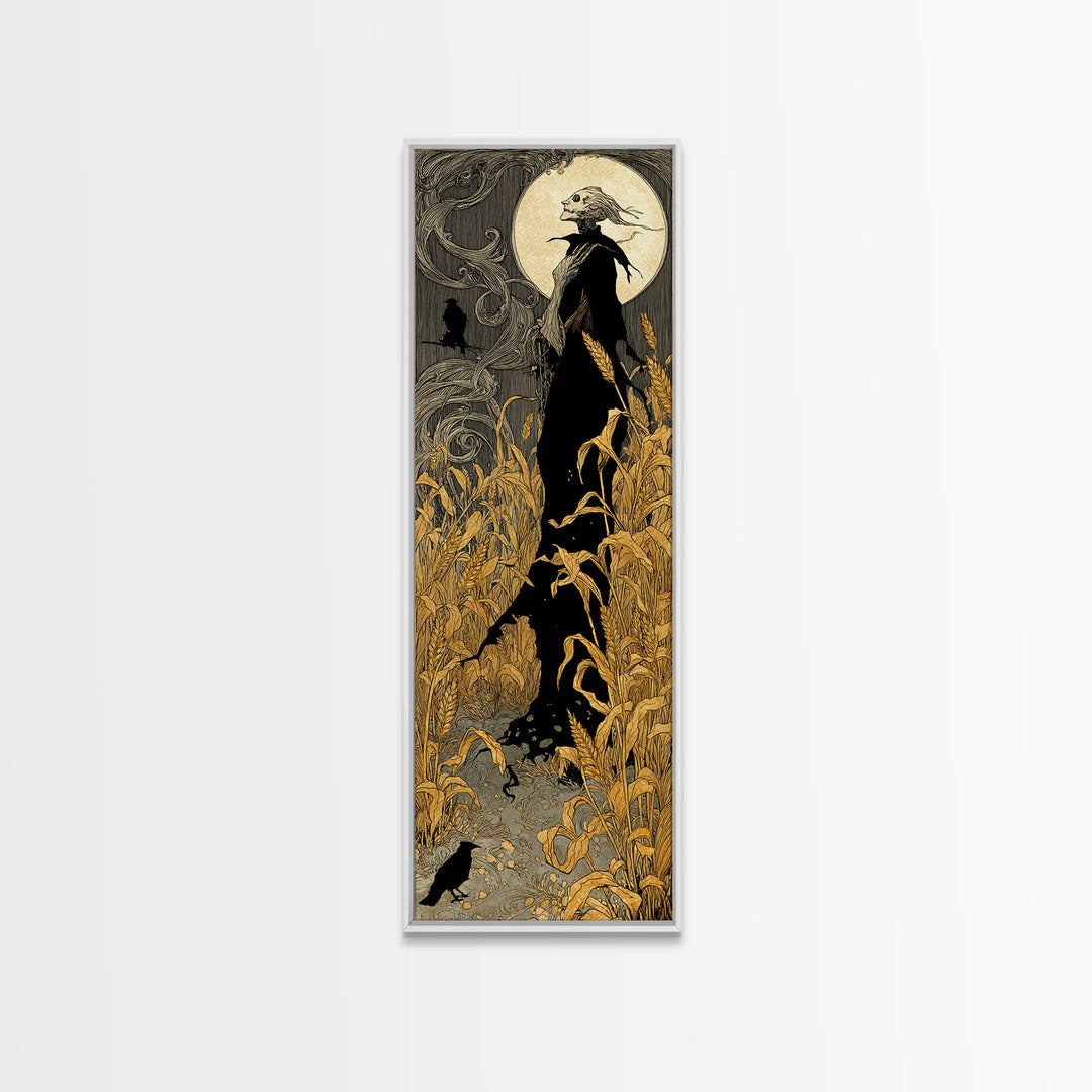 The Harvest Demon, Decadent Line Art, Tall Narrow Wall Art, Macabre Wall Art, Canvas Print, Halloween Wall Art, Dark Fantasy Art