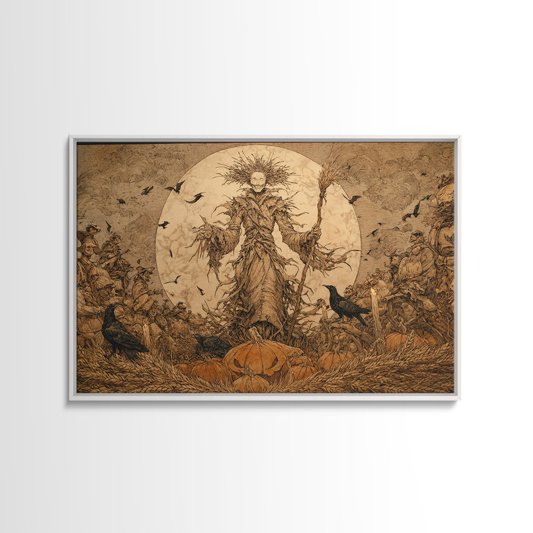 The Harvest Demon, Gothic Storybook Art, Landscape Wall Art, Dark Halloween Decor, Framed Canvas Print, Halloween Wall Art