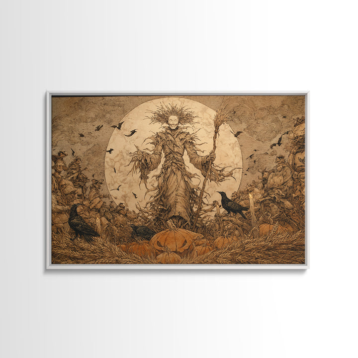 The Harvest Demon, Gothic Storybook Art, Landscape Wall Art, Dark Halloween Decor, Framed Canvas Print, Halloween Wall Art