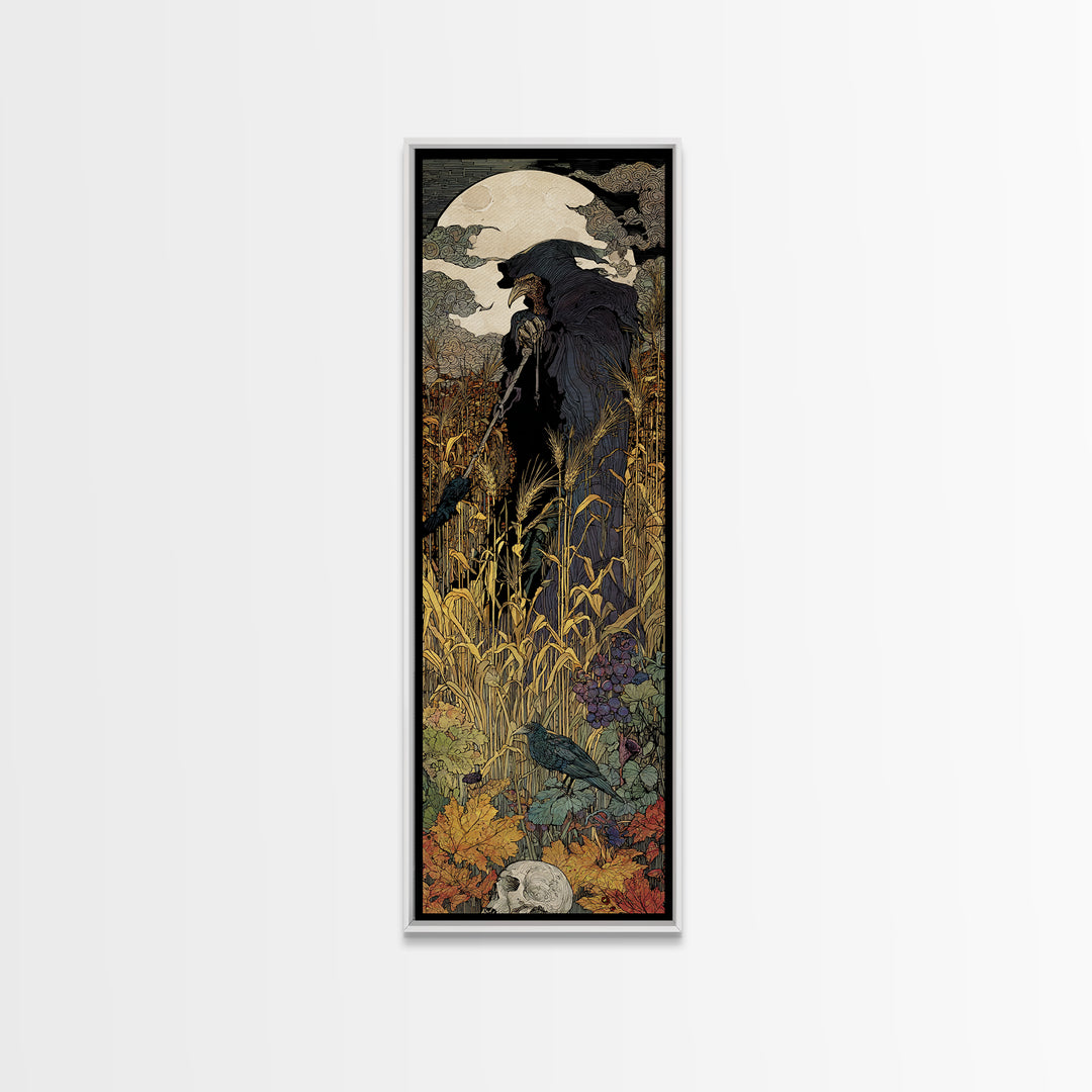The Harvest Demon, Stained Glass Gothic Art, Tall Narrow Wall Art, Gothic Horror Wall Art, Canvas Print, Halloween Wall Art