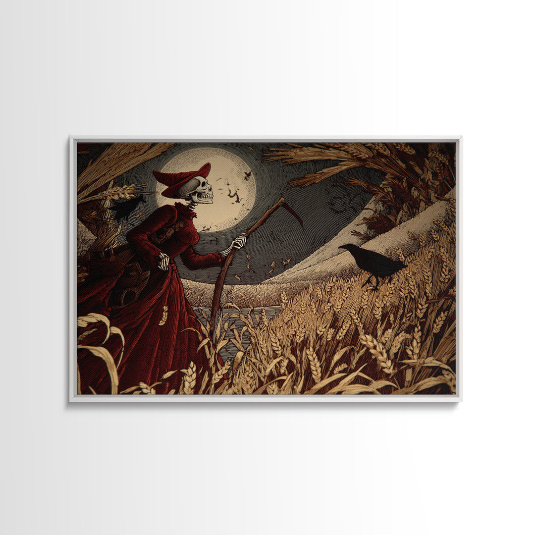 The Harvest Demon, Macabre Folk Print Art, Landscape Wall Art, Macabre Wall Art, Canvas Print, Halloween Wall Art