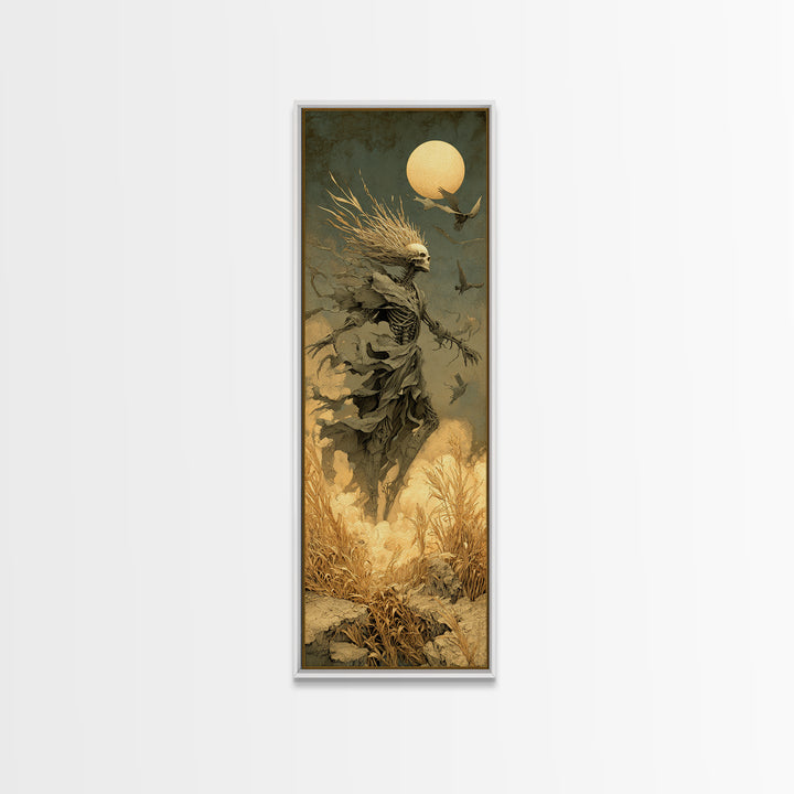 The Harvest Demon, Surreal Apocalyptic Art, Tall Narrow Wall Art, Dark Halloween Decor, Framed Canvas Print, Halloween Wall Art