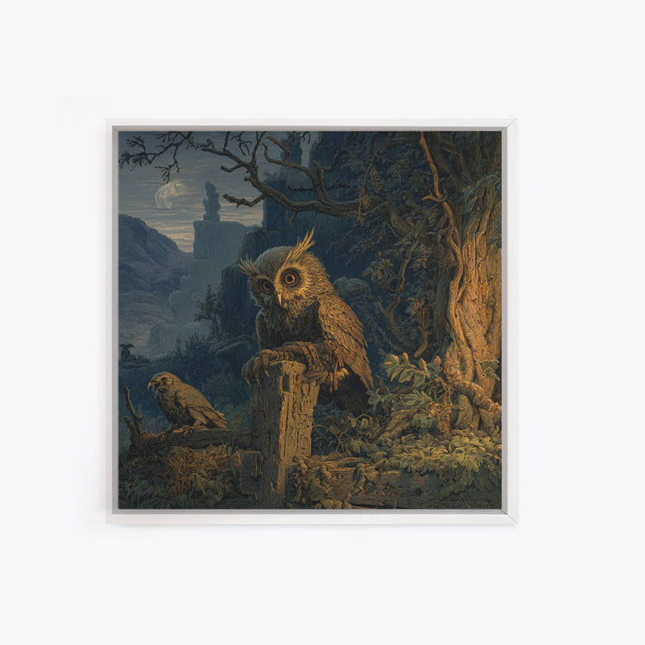 The Owl-Faced Omen, Baroque Witchcraft Art, Square Wall Art, Dark Fantasy Wall Art, Framed Canvas Print, Halloween Wall Art
