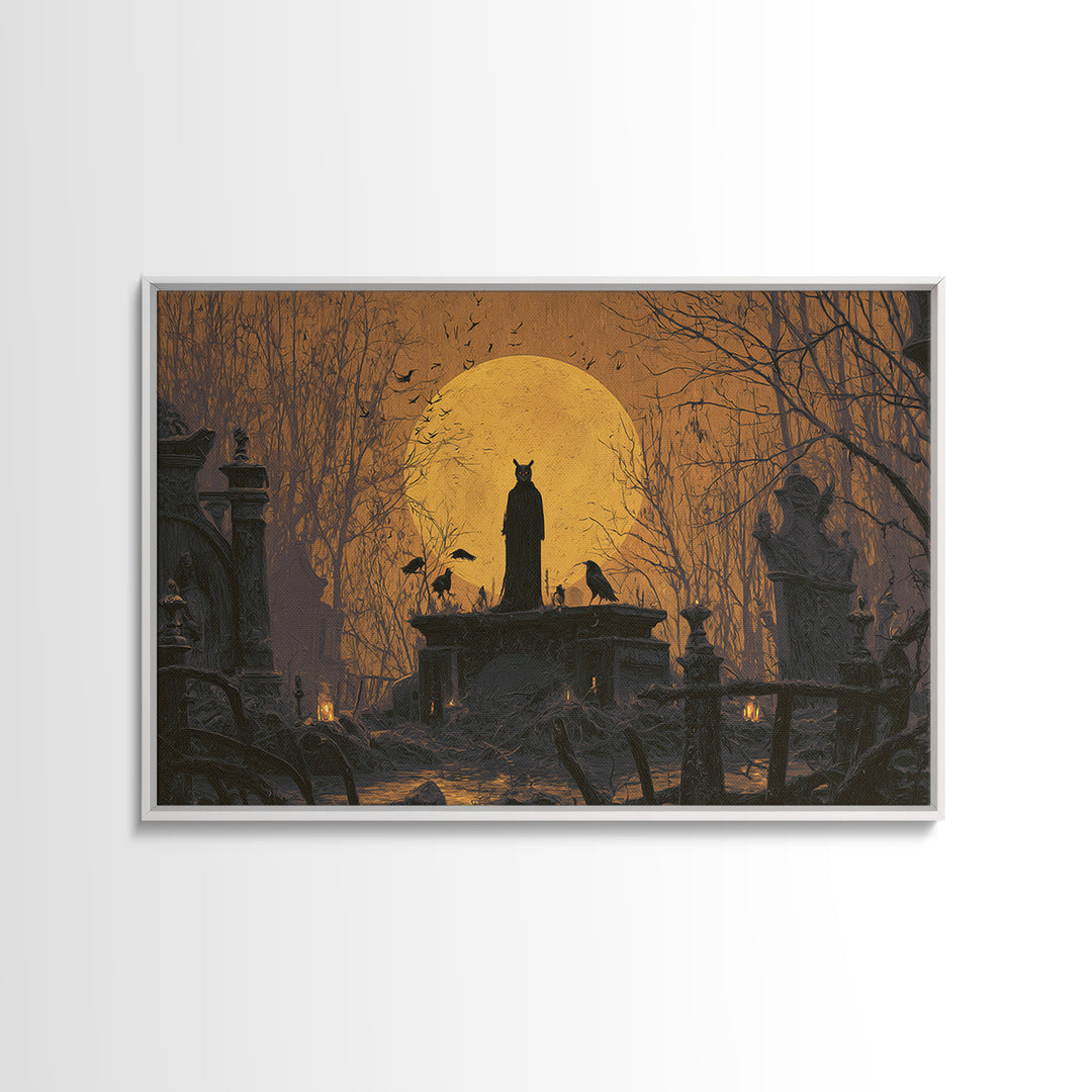 The Owl-Faced Omen, Romantic Gothic Landscape, Landscape Wall Art, Dark Halloween Decor, Canvas Print, Halloween Wall Art
