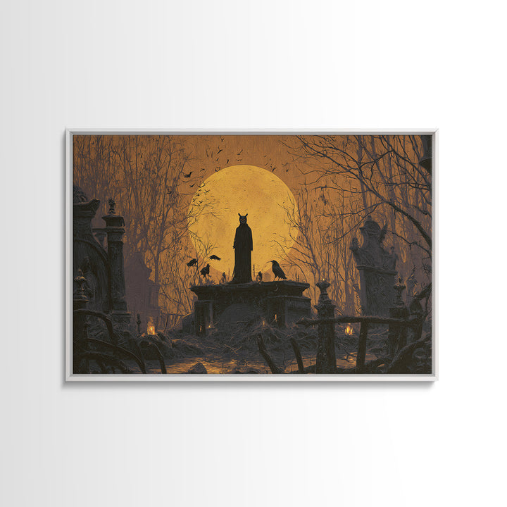 The Owl-Faced Omen, Romantic Gothic Landscape, Landscape Wall Art, Dark Halloween Decor, Canvas Print, Halloween Wall Art