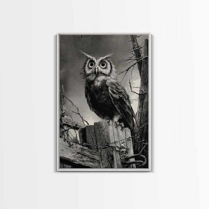 The Owl-Faced Omen, Decadent Gothic Art, Vertical Wall Art, Dark Fantasy Wall Art, Framed Canvas Print, Halloween Wall Art