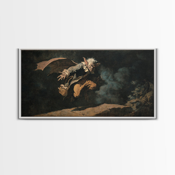 The Bat-Winged Imp, Dark Romantic Horror Art, Wide Panoramic Art, Dark Fantasy Wall Art, Canvas Print, Halloween Wall Art