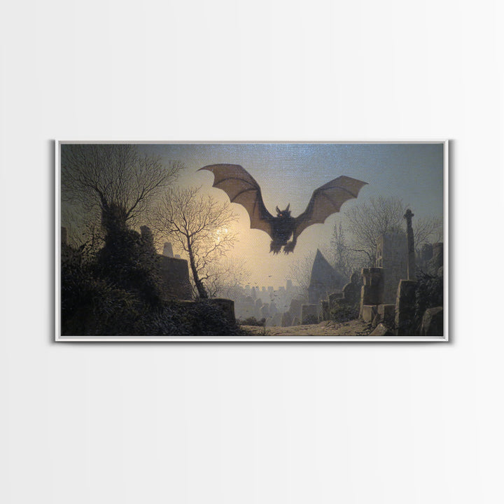The Bat-Winged Imp, Romantic Gothic Landscape, Wide Panoramic Art, Dark Fantasy Wall Art, Canvas Print, Halloween Wall Art