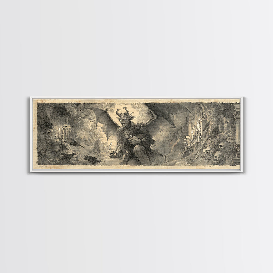 The Bat-Winged Imp, Decadent Gothic Art, Extra Wide Wall Art, Dark Halloween Decor, Canvas Print, Halloween Wall Art