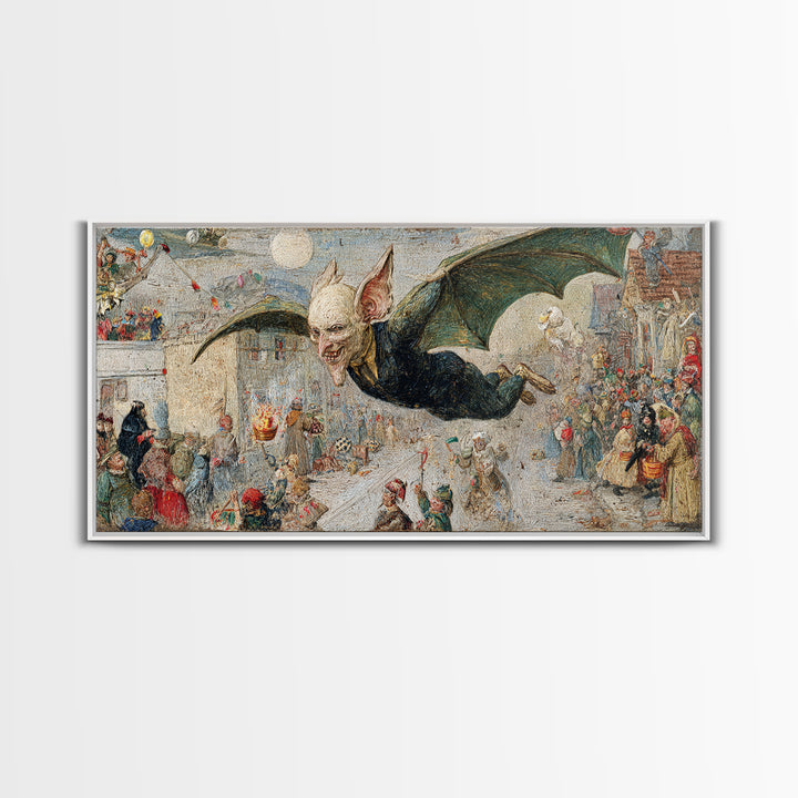 The Bat-Winged Imp, Grotesque Carnival Art, Wide Panoramic Art, Macabre Wall Art, Framed Canvas Print, Halloween Wall Art, Halloween Decor