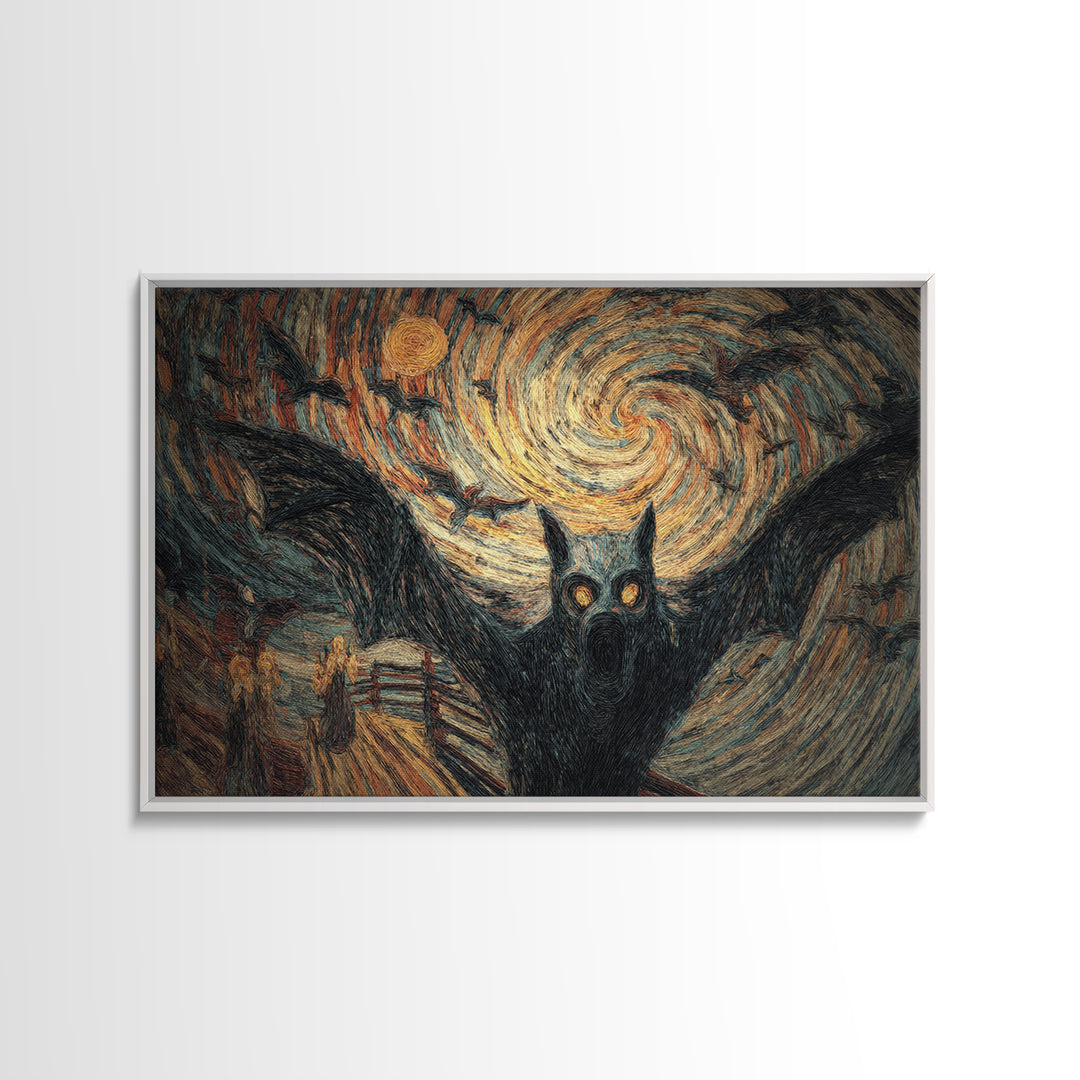 The Bat-Winged Imp, Expressionist Gothic Art, Landscape Wall Art, Macabre Wall Art, Framed Canvas Print, Halloween Wall Art