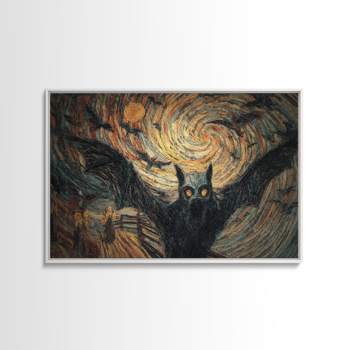 The Bat-Winged Imp, Expressionist Gothic Art, Landscape Wall Art, Macabre Wall Art, Framed Canvas Print, Halloween Wall Art