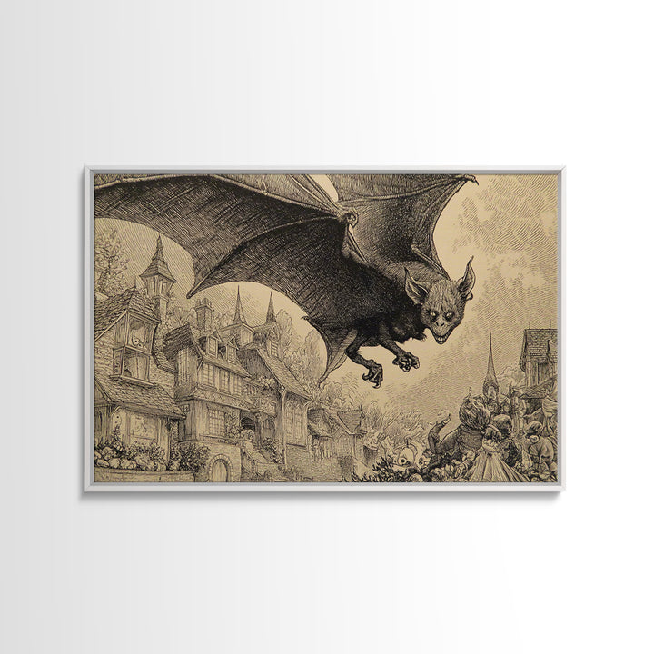 The Bat-Winged Imp, Victorian Macabre Art, Landscape Wall Art, Gothic Horror Wall Art, Framed Canvas Print, Halloween Wall Art