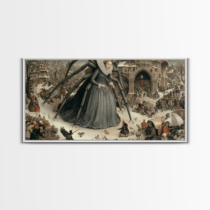 The Spider Queen, Northern Renaissance Horror, Wide Panoramic Art, Gothic Horror Wall Art, Canvas Print, Halloween Wall Art