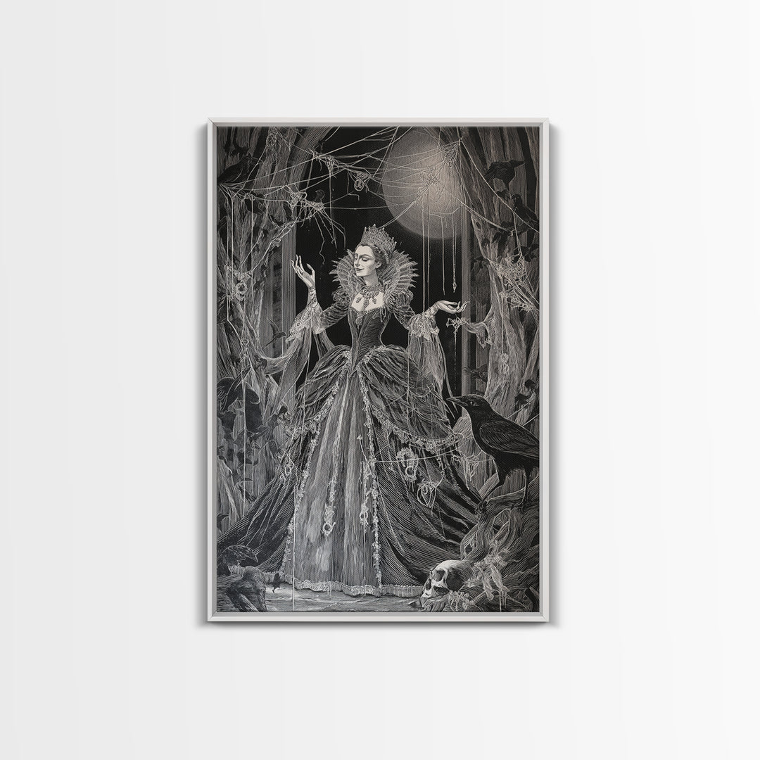 The Spider Queen, Danse Macabre Art, Vertical Wall Art, Dark Halloween Decor, Framed Canvas Print, Halloween Wall Art