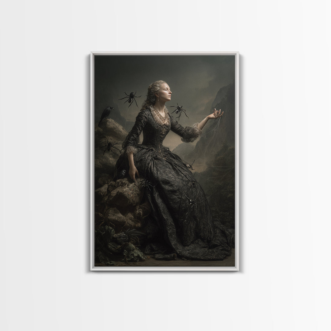 The Spider Queen, Baroque Witchcraft Art, Vertical Wall Art, Dark Halloween Decor, Canvas Print, Halloween Wall Art, Dark Fantasy Art