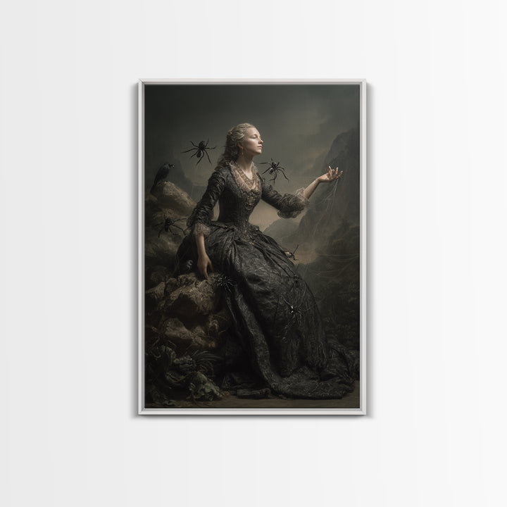 The Spider Queen, Baroque Witchcraft Art, Vertical Wall Art, Dark Halloween Decor, Canvas Print, Halloween Wall Art, Dark Fantasy Art