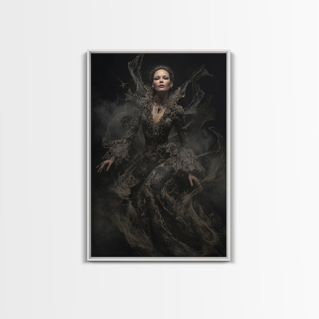The Spider Queen, Dark Romantic Horror Art, Vertical Wall Art, Dark Fantasy Wall Art, Framed Canvas Print, Halloween Wall Art