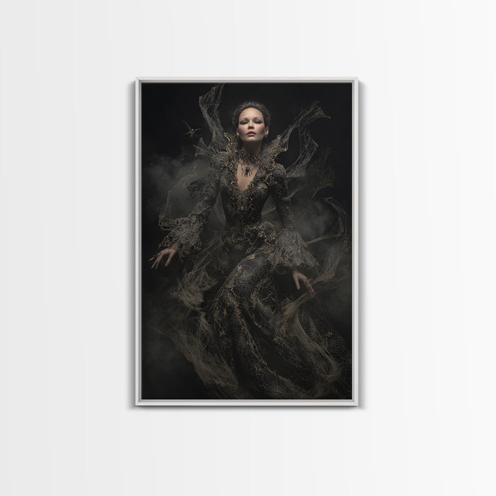 The Spider Queen, Dark Romantic Horror Art, Vertical Wall Art, Dark Fantasy Wall Art, Framed Canvas Print, Halloween Wall Art
