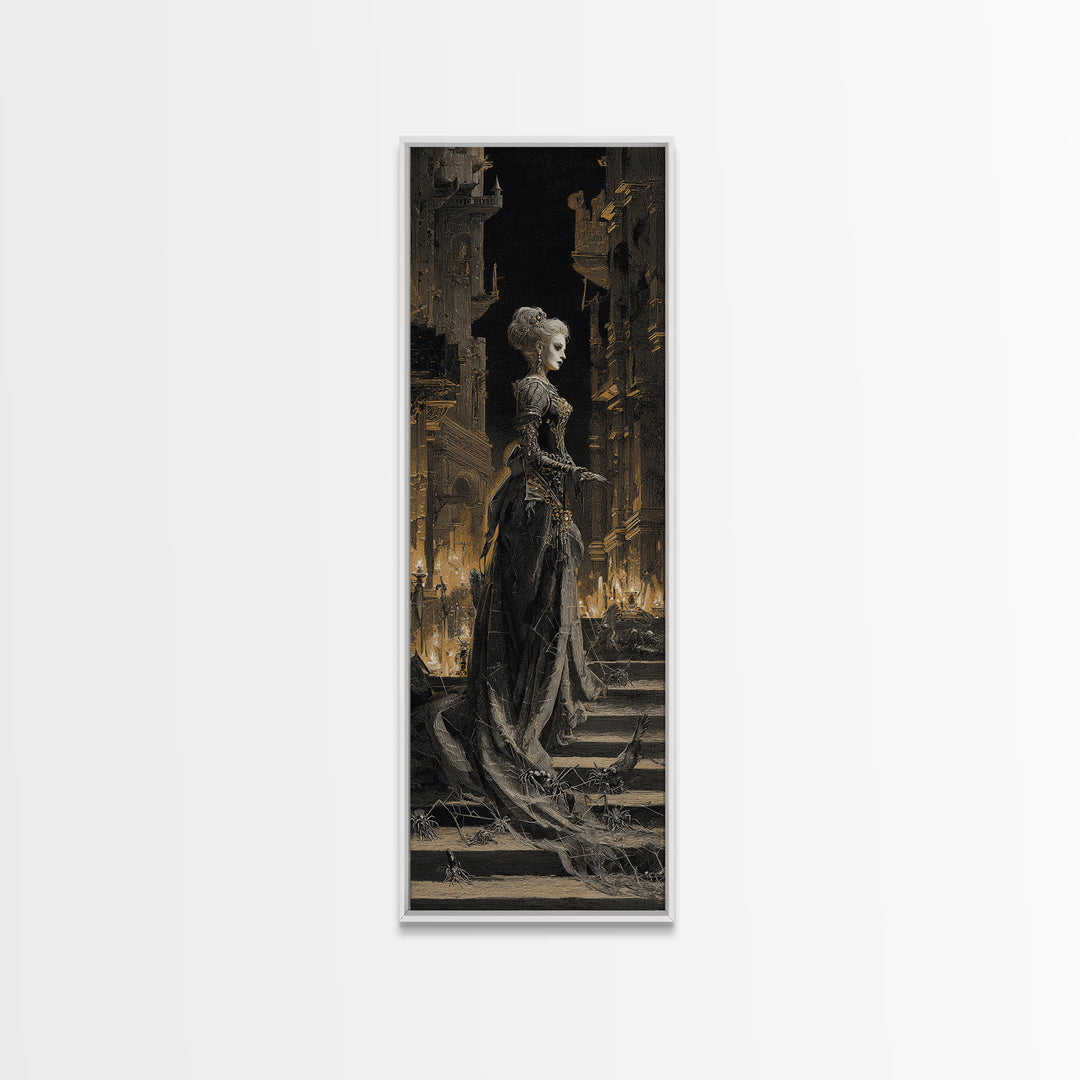 The Spider Queen, Architectural Etching Art, Tall Narrow Wall Art, Dark Fantasy Wall Art, Canvas Print, Halloween Wall Art
