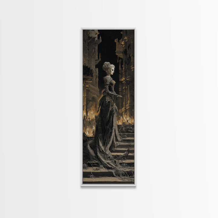 The Spider Queen, Architectural Etching Art, Tall Narrow Wall Art, Dark Fantasy Wall Art, Canvas Print, Halloween Wall Art