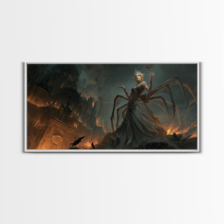 The Spider Queen, Apocalyptic Romantic Art, Wide Panoramic Art, Dark Fantasy Wall Art, Canvas Print, Halloween Wall Art, Gothic Home Decor