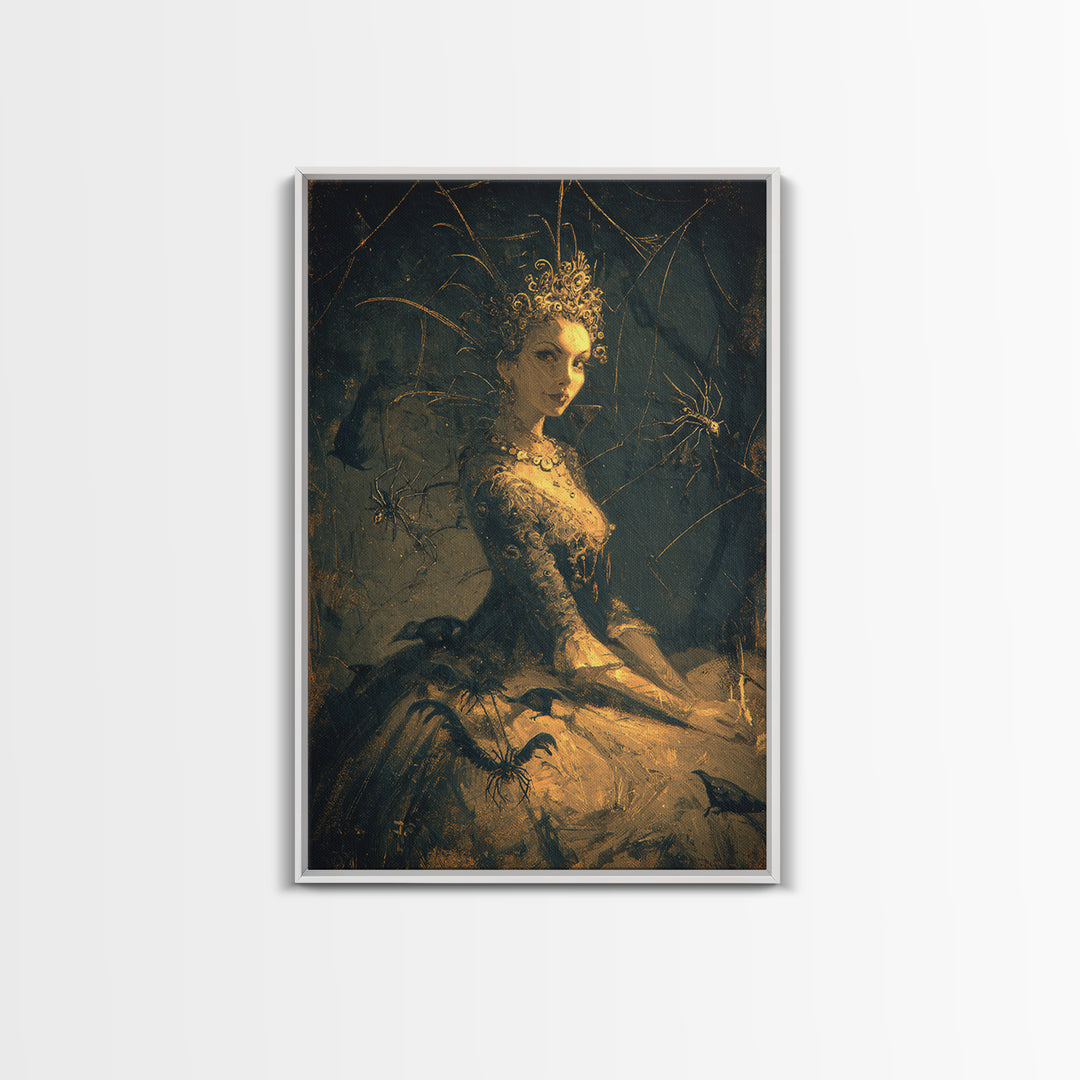 The Spider Queen, Expressionist Gothic Art, Vertical Wall Art, Gothic Horror Wall Art, Framed Canvas Print, Halloween Wall Art