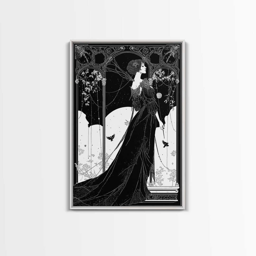 The Spider Queen, Decadent Line Art, Vertical Wall Art, Macabre Wall Art, Canvas Print, Halloween Wall Art, Dark Fantasy Art