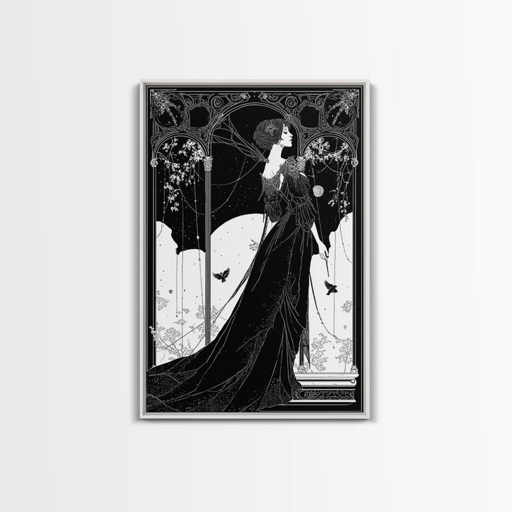 The Spider Queen, Decadent Line Art, Vertical Wall Art, Macabre Wall Art, Canvas Print, Halloween Wall Art, Dark Fantasy Art