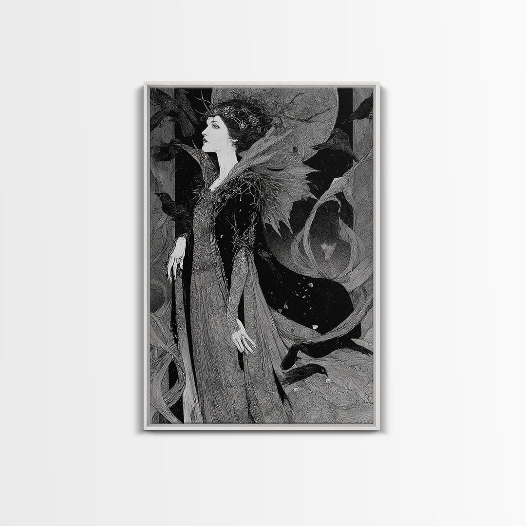 The Spider Queen, Stained Glass Gothic Art, Vertical Wall Art, Dark Halloween Decor, Canvas Print, Halloween Wall Art