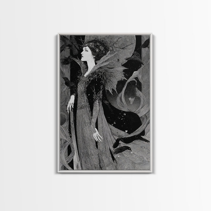 The Spider Queen, Stained Glass Gothic Art, Vertical Wall Art, Dark Halloween Decor, Canvas Print, Halloween Wall Art