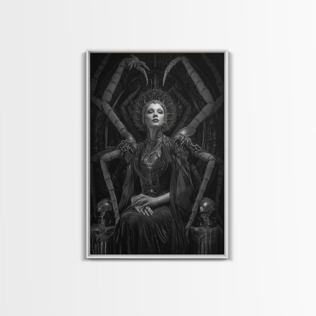 The Spider Queen, Biomechanical Horror Art, Vertical Wall Art, Dark Halloween Decor, Framed Canvas Print, Halloween Wall Art