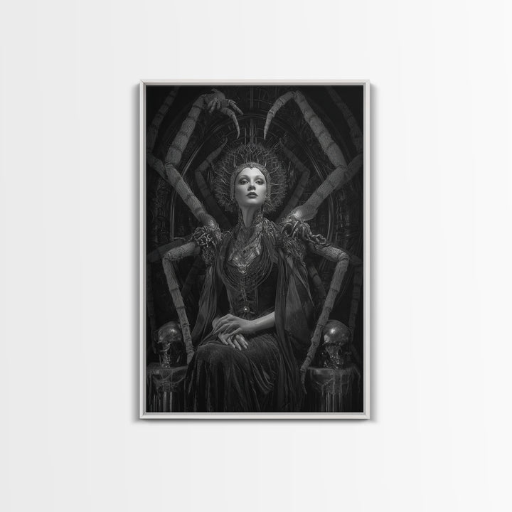 The Spider Queen, Biomechanical Horror Art, Vertical Wall Art, Dark Halloween Decor, Framed Canvas Print, Halloween Wall Art