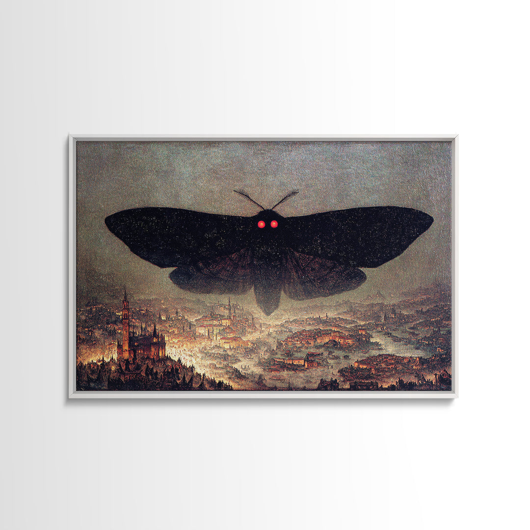 The Red-Eyed Moth Creature, Medieval Grotesque Art, Landscape Wall Art, Dark Fantasy Wall Art, Framed Canvas Print, Dark Fantasy Art