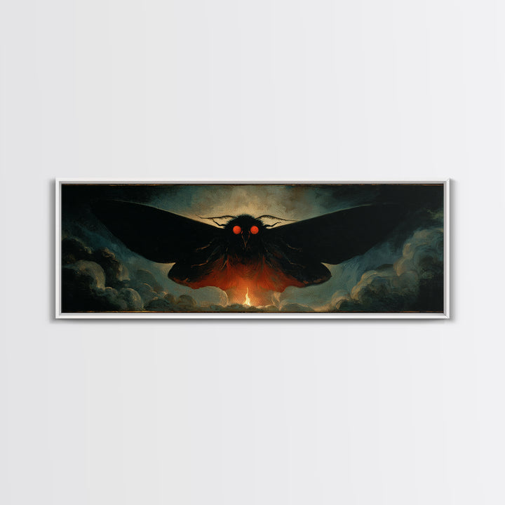 The Red-Eyed Moth Creature, Visionary Gothic Art, Extra Wide Wall Art, Dark Fantasy Wall Art, Framed Canvas Print, Halloween Wall Art