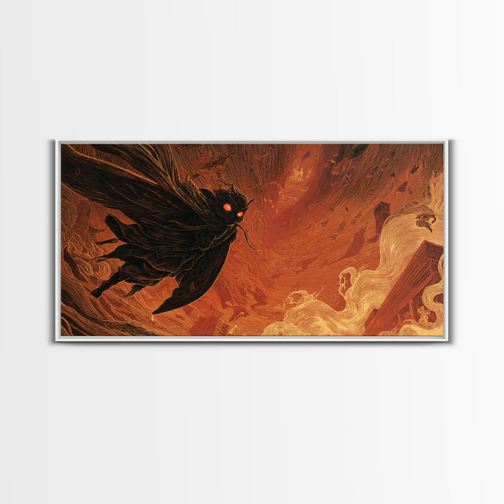 The Red-Eyed Moth Creature, Apocalyptic Romantic Art, Wide Panoramic Art, Macabre Wall Art, Canvas Print, Halloween Wall Art