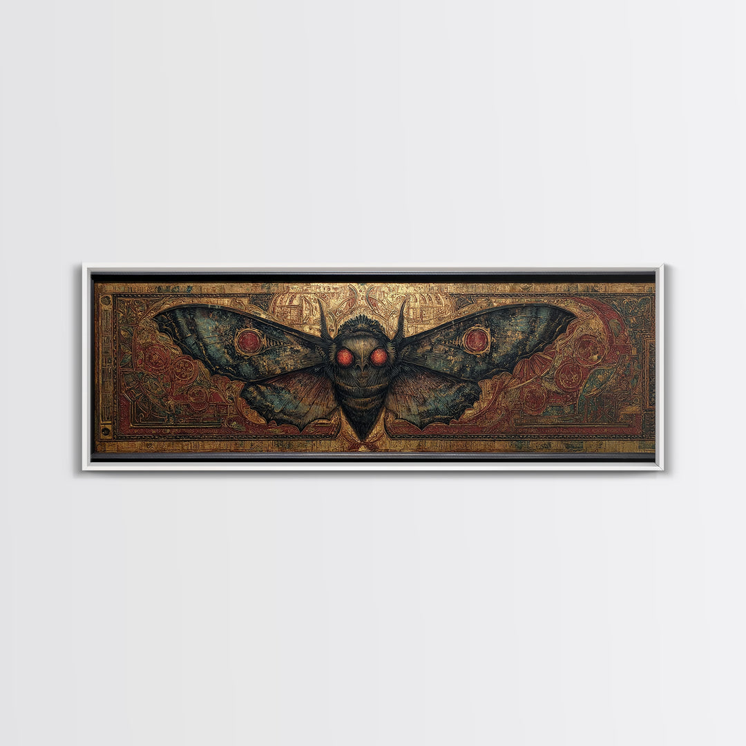 The Red-Eyed Moth Creature, Ornate Symbolist Art, Extra Wide Wall Art, Gothic Horror Wall Art, Canvas Print, Halloween Wall Art