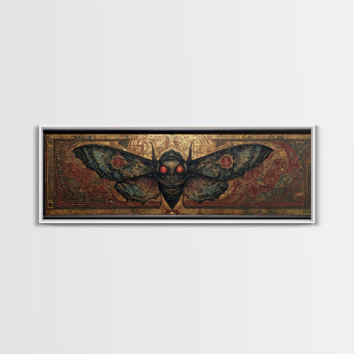 The Red-Eyed Moth Creature, Ornate Symbolist Art, Extra Wide Wall Art, Gothic Horror Wall Art, Canvas Print, Halloween Wall Art