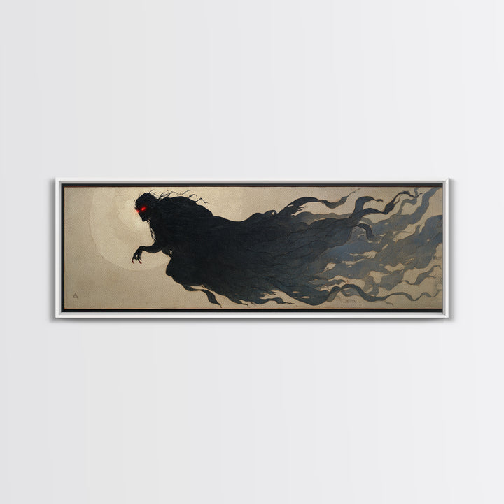 The Red-Eyed Moth Creature, Dark Symbolist Art, Extra Wide Wall Art, Gothic Horror Wall Art, Framed Canvas Print