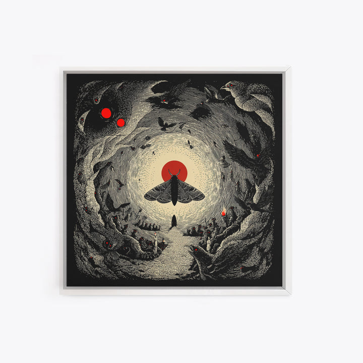 The Red-Eyed Moth Creature, Expressionist Nightmare Art, Square Wall Art, Dark Fantasy Wall Art, Canvas Print, Halloween Wall Art