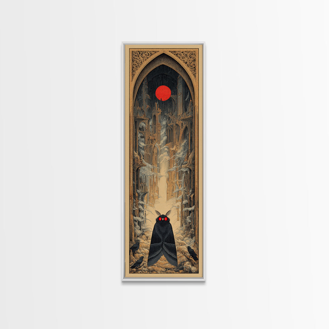 The Red-Eyed Moth Creature, Surreal Apocalyptic Art, Tall Narrow Wall Art, Dark Fantasy Wall Art, Framed Canvas Print